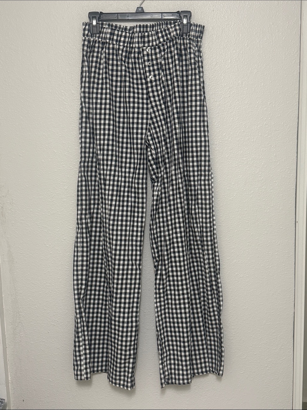 Black and White Gingham Wide-Leg Pants